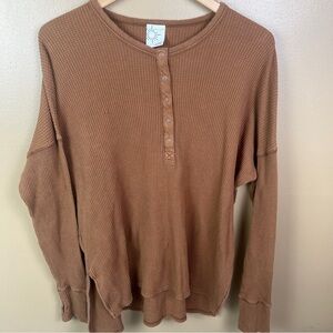 Aerie Offline Brown Waffle Knit Henley Snap Button Size Medium